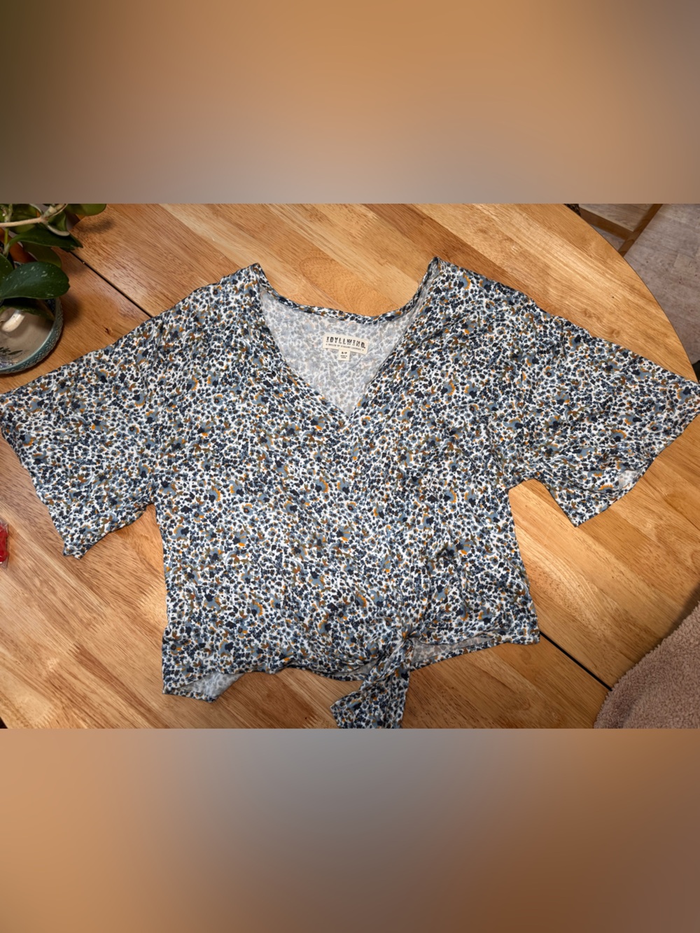 Idyllwind Blue & Mustard Floral Tie-Front Blouse